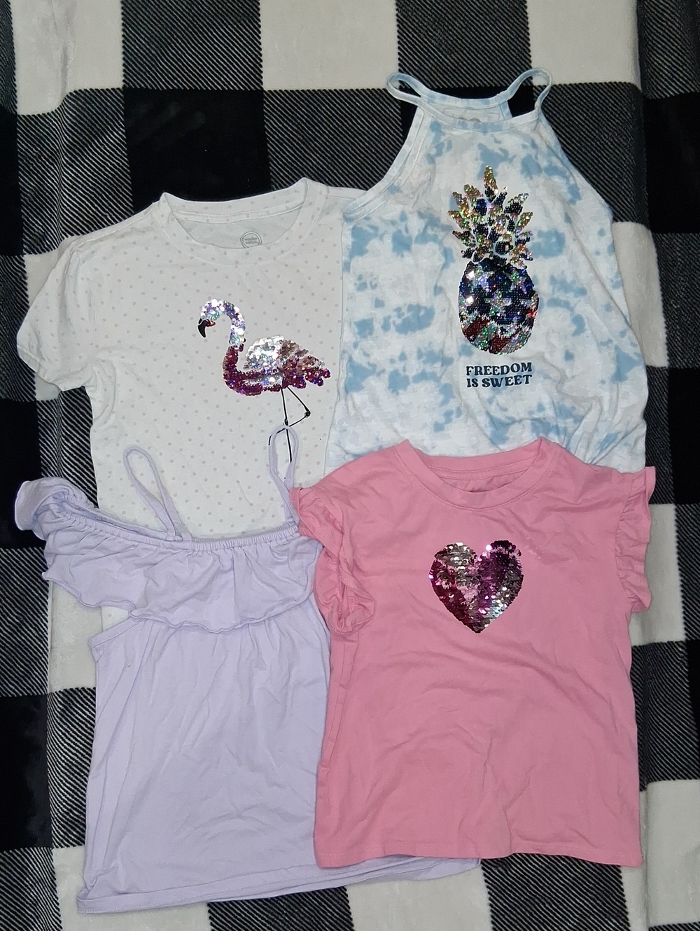 Cat & Jack Pink & Lavender Girls' Sequin Heart and Flamingo Top Set Of 4